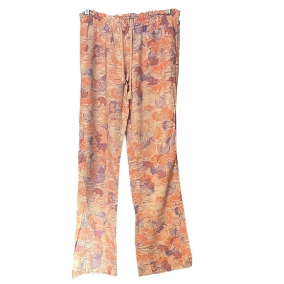 Roxy Wide Leg floral print cargo Flax Linen Drawstring Relaxed Fit pants M EUC - Picture 3 of 13
